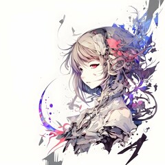 beautiful anime girl with abstract background with white background 