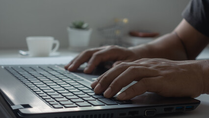 Businessman's hands typing on laptop. Website technical content writer. Network service. Social...