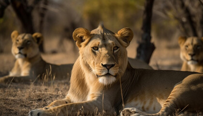 Majestic lioness and her pride resting in the African wilderness generated by AI