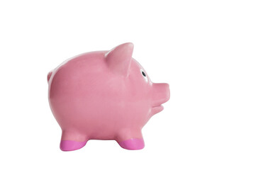 Vintage piggy bank profile isolated with cut out background.