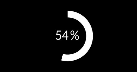 Science Loading white Circle Ring on black background. 100 in the loading ring. Loading Transfer Download Animation from zero to one hundred percent. Circle percentage.
