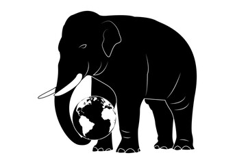 Elefante en blanco y negro sujetando el mundo o el planeta Tierra © Montsilus