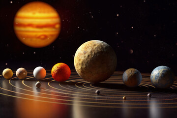 Solar System Array: An artistic visualization unveils the celestial ballet of the solar system, with planets poised in harmonious orbits against the cosmic backdrop.