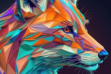 close up of a colorful fox abstract, frame of a beautiful fox, generative ai