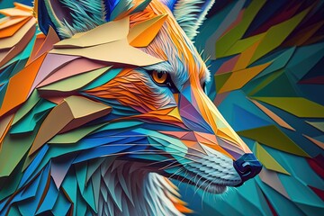 close up of a colorful fox abstract, frame of a beautiful fox, generative ai