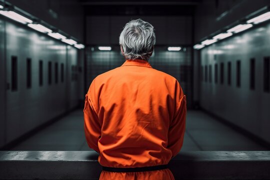 illustration, man in orange prison suit, ai generative.