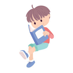 Isolated cute boy character reading a book Vector illustration
