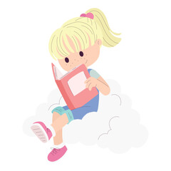 Isolated cute girl character reading a book Vector illustration