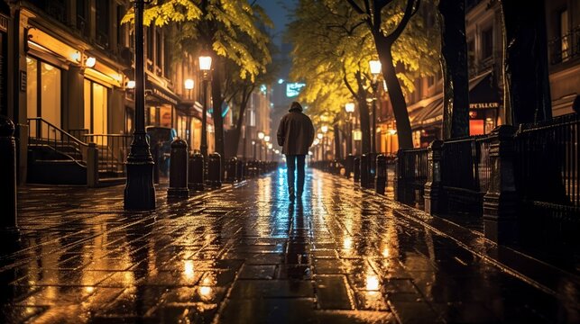 illustration, a person walking alone on the street, generative ai