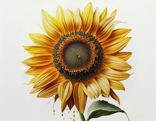 One big sunflower on isolated white background.  Generative AI.