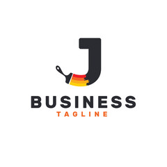 Letter J Logo with Paint Brush - Alphabet J with Paint Brush Logo Design