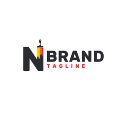 Letter N Logo with Paint Brush - Alphabet N with Paint Brush Logo Design