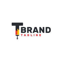 Letter T Logo with Paint Brush - Alphabet T with Paint Brush Logo Design