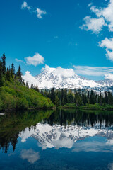 Mount Rainier reflected on to Bench Lake at Mount Rainier National park