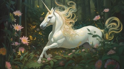White Unicorn in a Forest