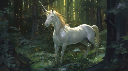 Obraz na płótnie Canvas White Unicorn in a Forest