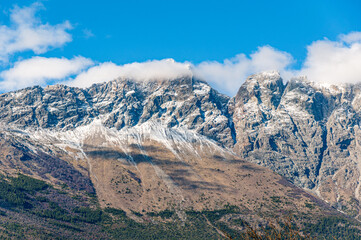 View of Cerro Piltriquitrón from the city of El Bolsón in autumn.