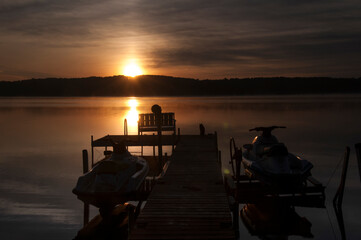 sunrise over lake in Northern Michigan, dockside view