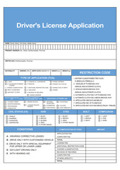 Driver's license application form with empty fields