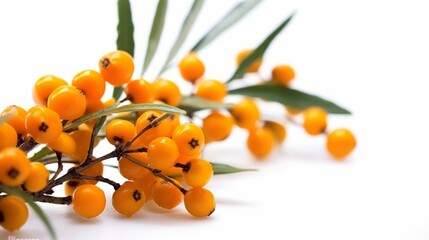 Sea buckthorn on the white background. Created with Generative AI technology.