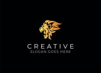 Royal king lion crown symbols. Elegant gold Leo animal logo. Premium luxury brand identity icon. Vector illustration