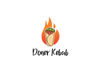 Shish kebab logo design. Meat skewer with vegetable vector design. Grilled meat skewers logotype