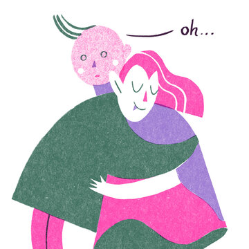 Illustration of a vampire hugging another character