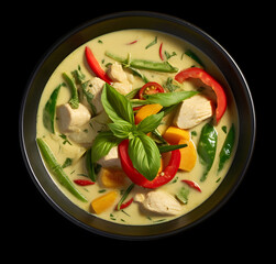 Thai Green Curry chicken in bowl, Thai food, AI generated.
