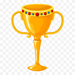 ector realistic illustration of gold cup with red ribbon. winner, leader, champion