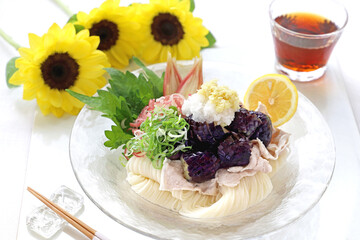 揚げなす豚しゃぶそうめん　