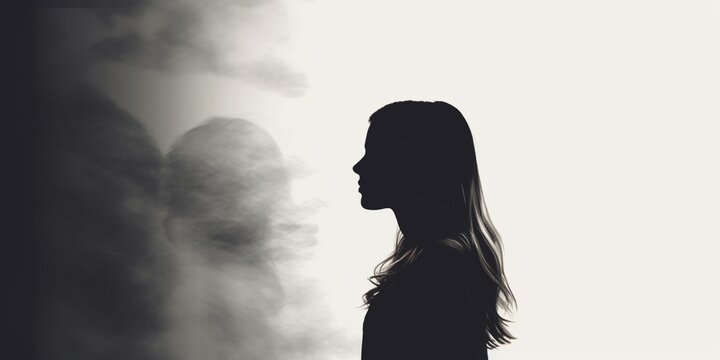 Mental health a woman silhouette blurred background, AI Generated