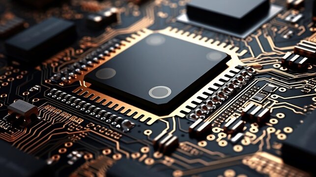 close up of computer circuit board for Emerging Tech. Modern, Blue, 8K