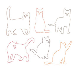 A set of black cat silhouette illustrations doing various movements.