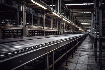 Obraz na płótnie Canvas Conveyor belt at the factory close-up, created with Generative AI technology.