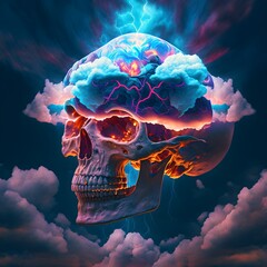 alex grey style human skull cloudsmagic mushrooms in the style of synthwave8Kultrrealistic 