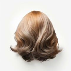 Naklejka premium Hair wig over the plastic mannequin head isolated over the white background, mockup featuring contemporary women hairstyles, Generative AI illustration
