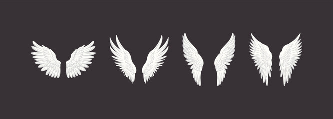 Vector White Flat Wing Icon Set. Vintage Angel Wings, Icons, Design Template, Clipart Collection. Cupid, Bird Wings. Vector illustration