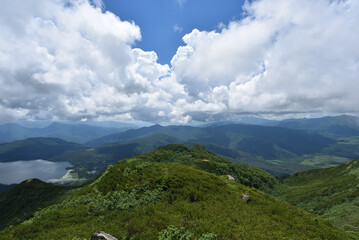 Obraz na płótnie Canvas Climbing Mt. Hiuchi in Oze from Miike, Fukushima
