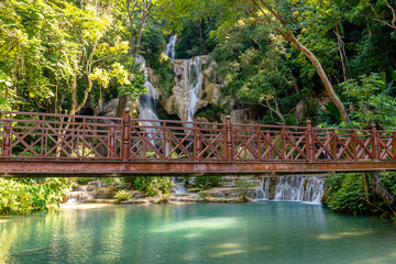 Naklejka premium views of kuan si waterfalls in luang prabang, laos