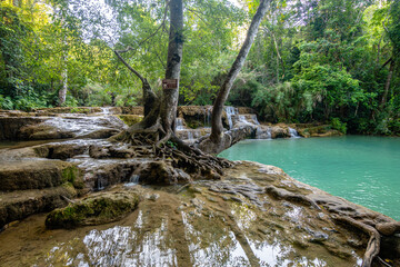 Fototapeta premium views of kuan si waterfalls in luang prabang, laos