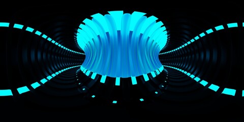 3D Illustration; Computer-generated imagery;  CGI modeling; HDRI; 360º view panoramic; Blue lighted tunnel