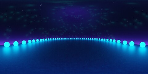 3D Illustration; Computer-generated imagery;  CGI modeling; HDRI; 360º view panoramic; Interior lighted neon colors catwalk