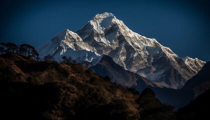 Majestic mountain range, panoramic beauty in nature, tranquil exploration journey generated by AI