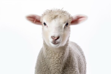 Obraz premium Closeup portrait of a cute sheep or lamb isolated on a white background