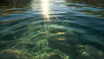 Tranquil scene of underwater beauty, flowing water and tropical landscape generated by AI