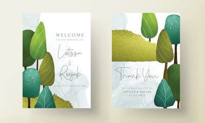 beautiful hand drawn greenery scenery and tree invitation card template