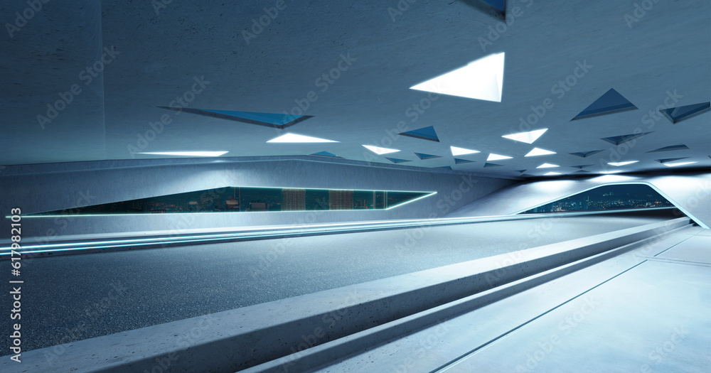 Poster 3d empty aspahalt road and roof architecture with triangular element design
