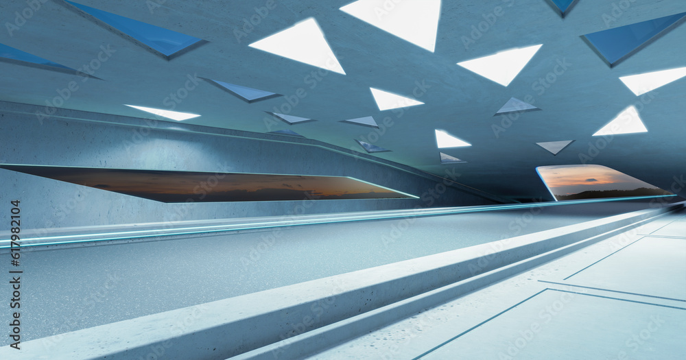 Poster 3d empty aspahalt road and roof architecture with triangular element design