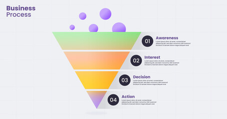 infographic traditional marketing funnel chart diagram template for 4 step business process concept