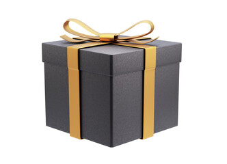 3d illustration. black gift box with gold ribbon isolated on white background - 617982543